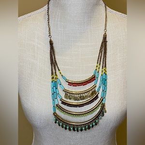 Multi-Colored Brass-Tone Necklace